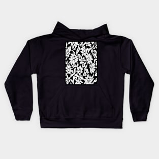 Black and White Floral Lino Print Kids Hoodie